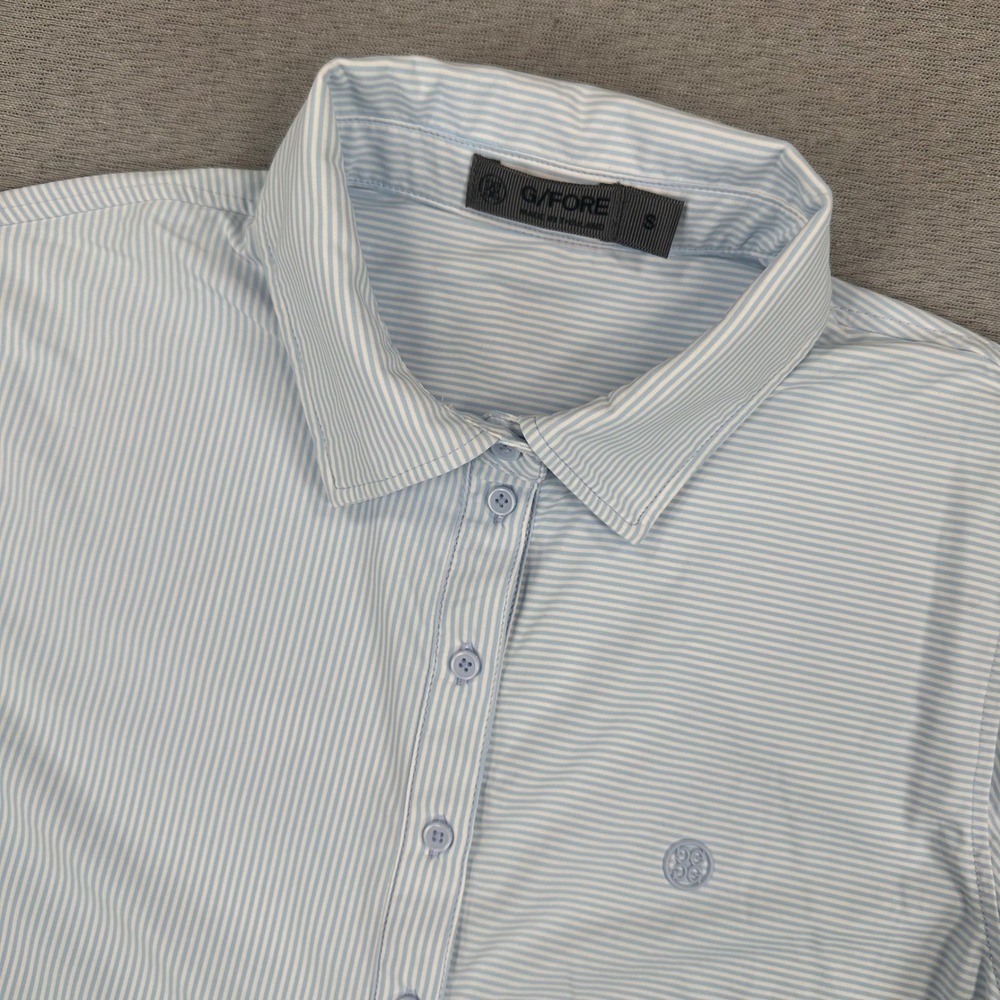 G/FORE Polo Shirt Womens Small Striped Light Blue White Short Sleeve Golf Top